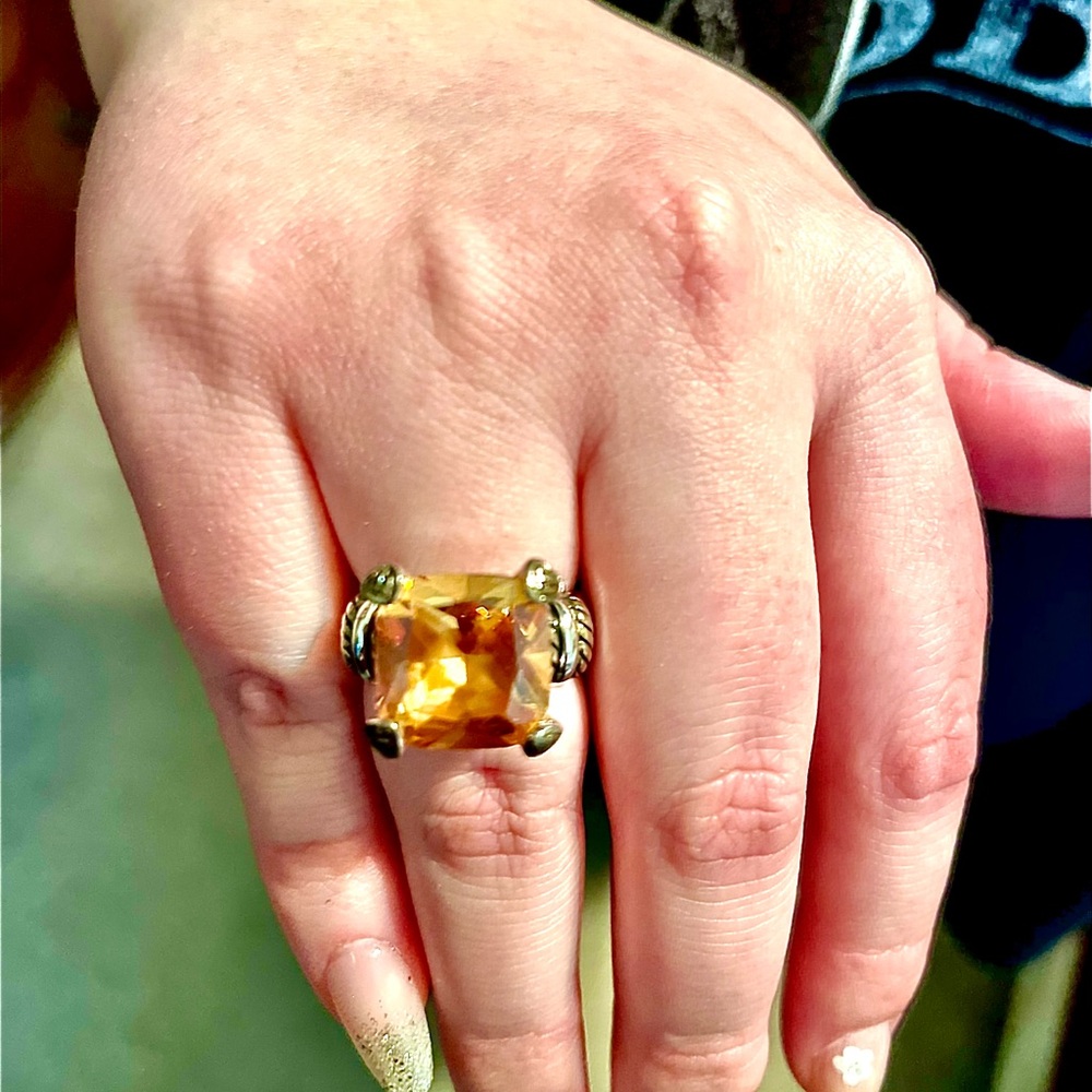 Elegant large citrine gemstone sterling silver ring 925 Sz7